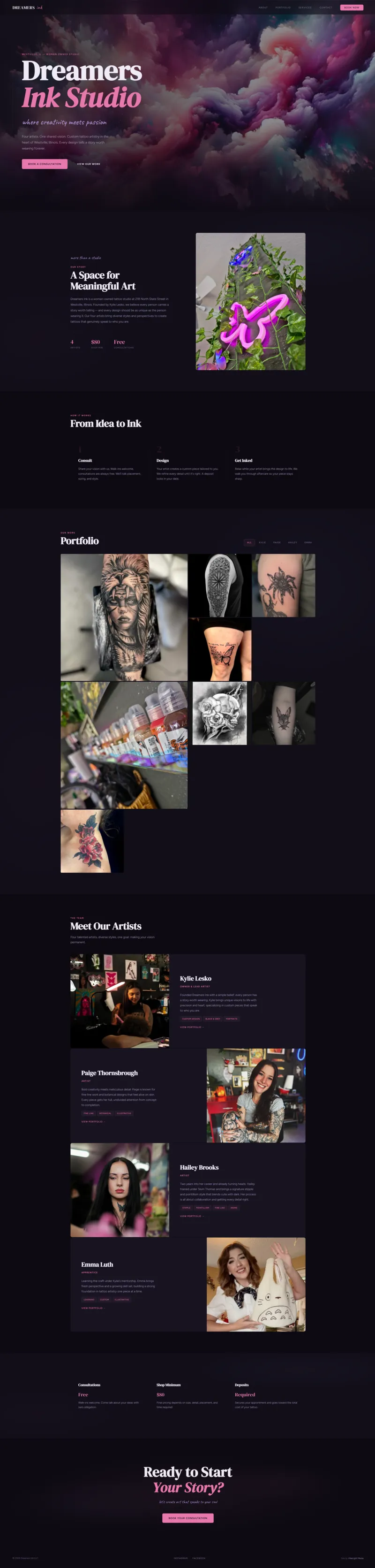 Dreamers Ink Studio desktop view