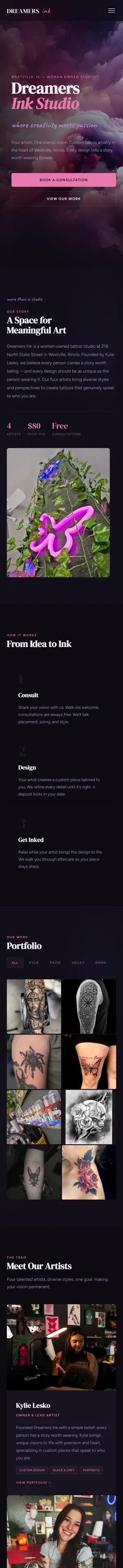 Dreamers Ink Studio mobile view